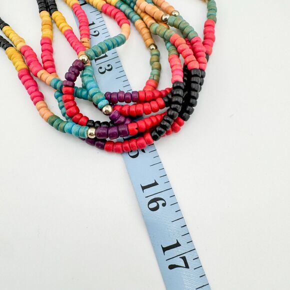 Vintage Multicolor Wood Bead Necklace – Layered Tribal Boho Statement Bright - Picture 8 of 8